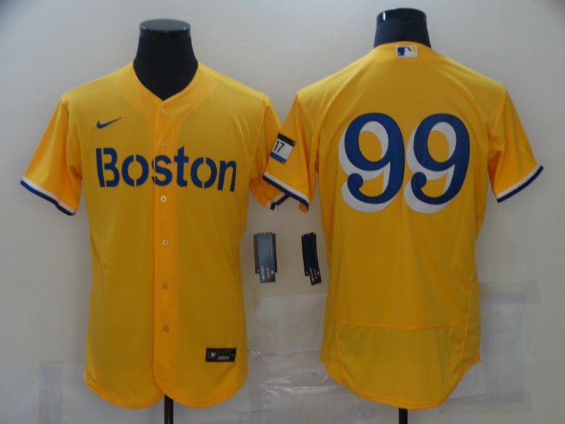 Men Boston Red Sox 99 No name Yellow Elite 2021 Nike MLB Jerseys